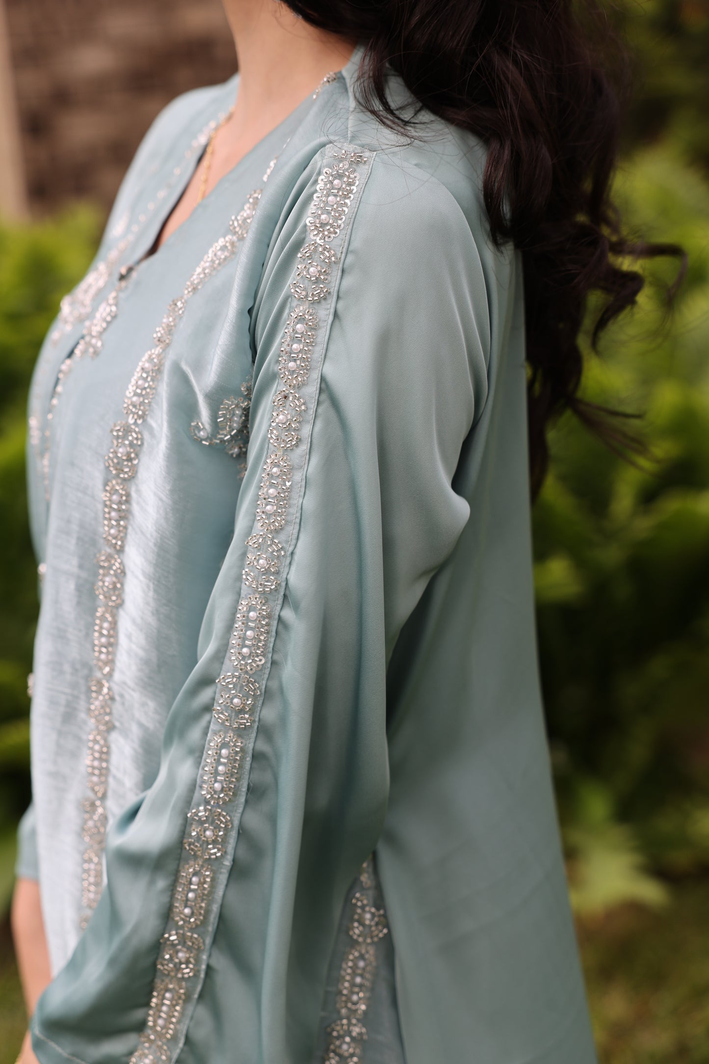 Serene Mint Beaded Abaya Set
