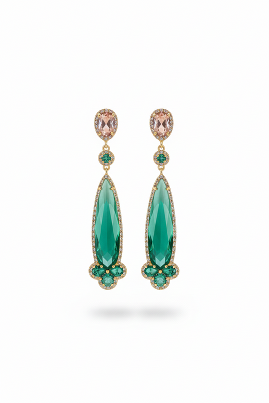 Victorian Dangle Earrings - Pink & green stones