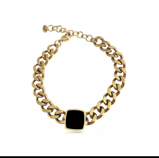 Classic Gold Bracelet for Women | Chunky Black Stone Bracelet | Hypoallergenic- Tarnish Free bracelet