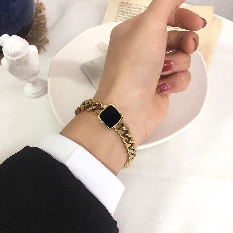 Classic Gold Bracelet for Women | Chunky Black Stone Bracelet | Hypoallergenic- Tarnish Free bracelet