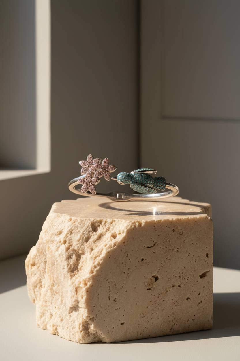 Birds and Flowers | Solid Silver | Hand-crafted | Oiseaux et Fleur