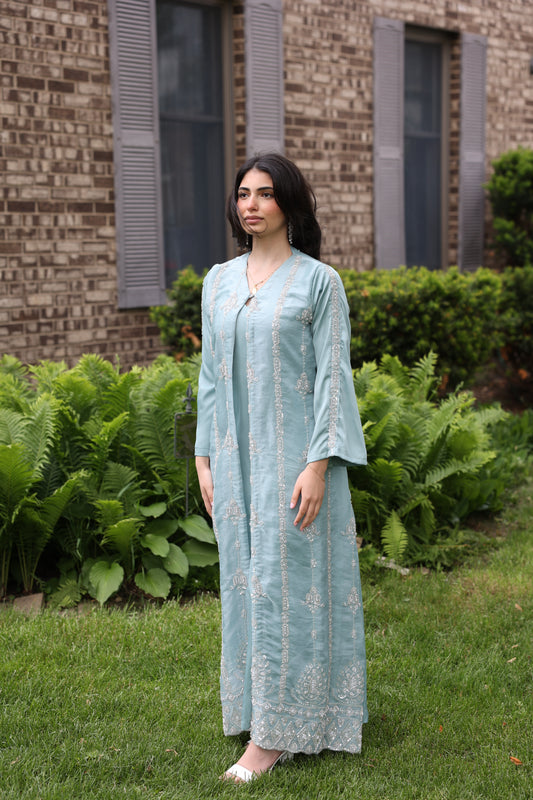 Serene Mint Beaded Abaya Set