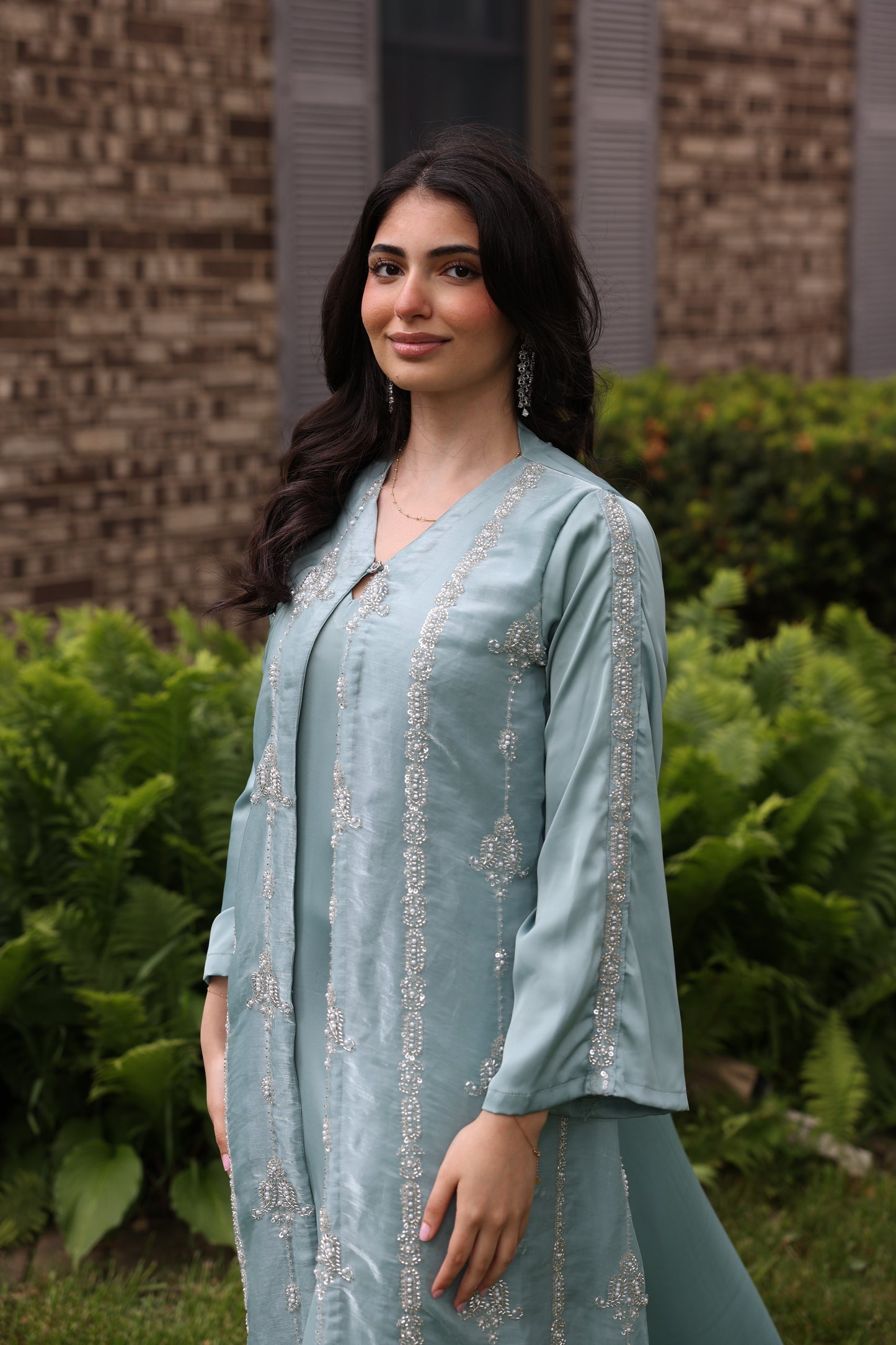 Serene Mint Beaded Abaya Set