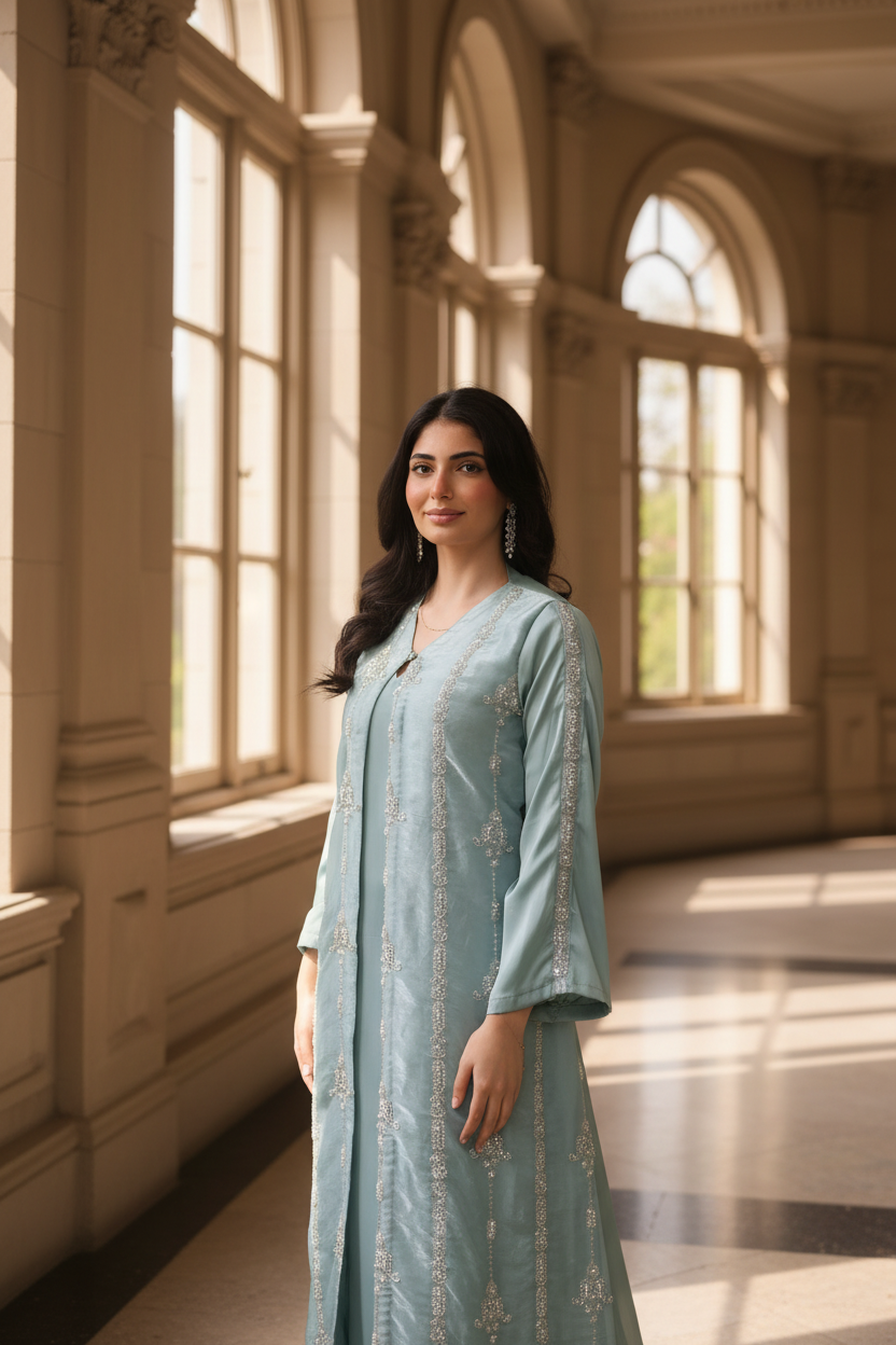 Serene Mint Beaded Abaya Set