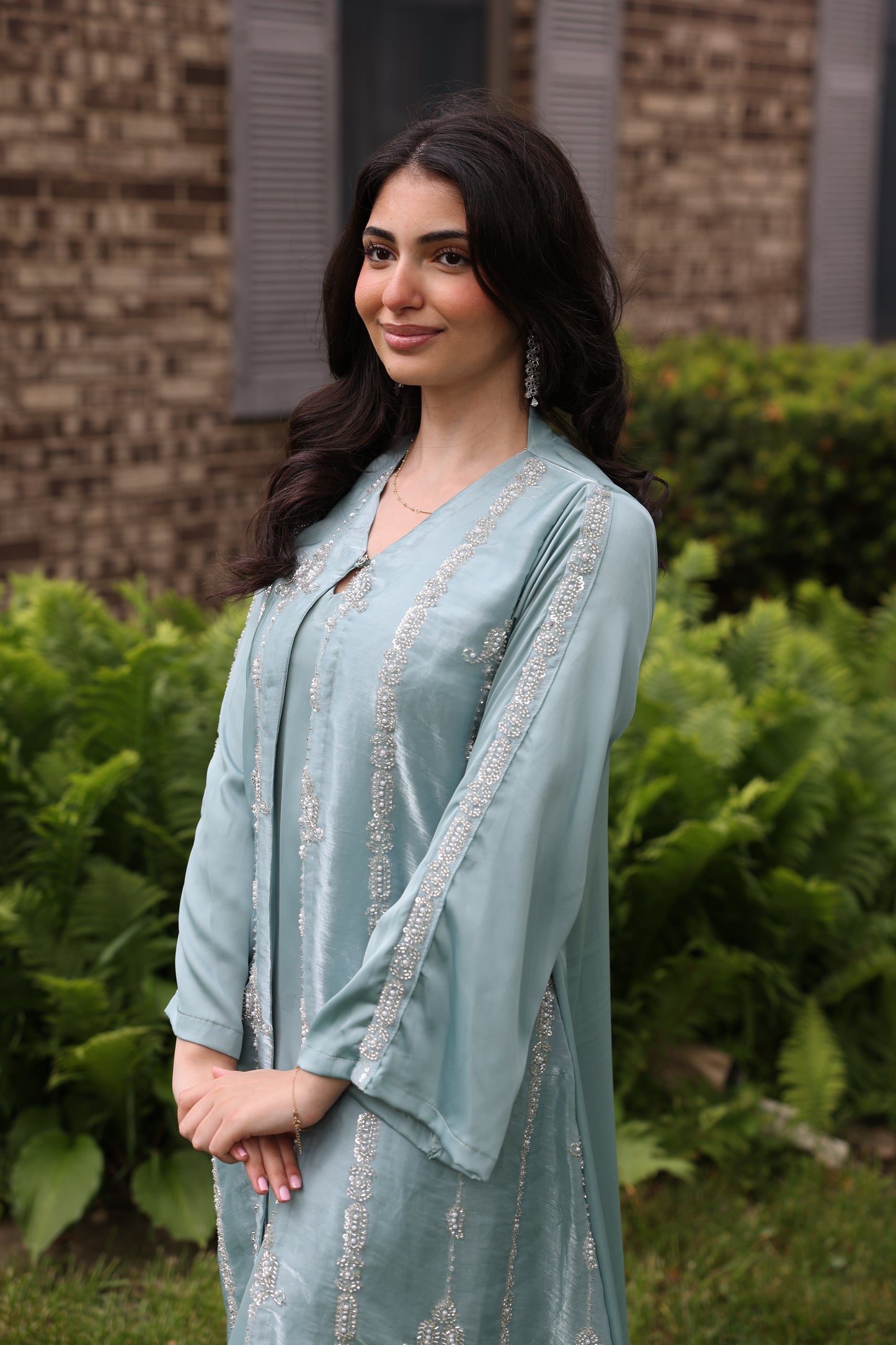 Serene Mint Beaded Abaya Set