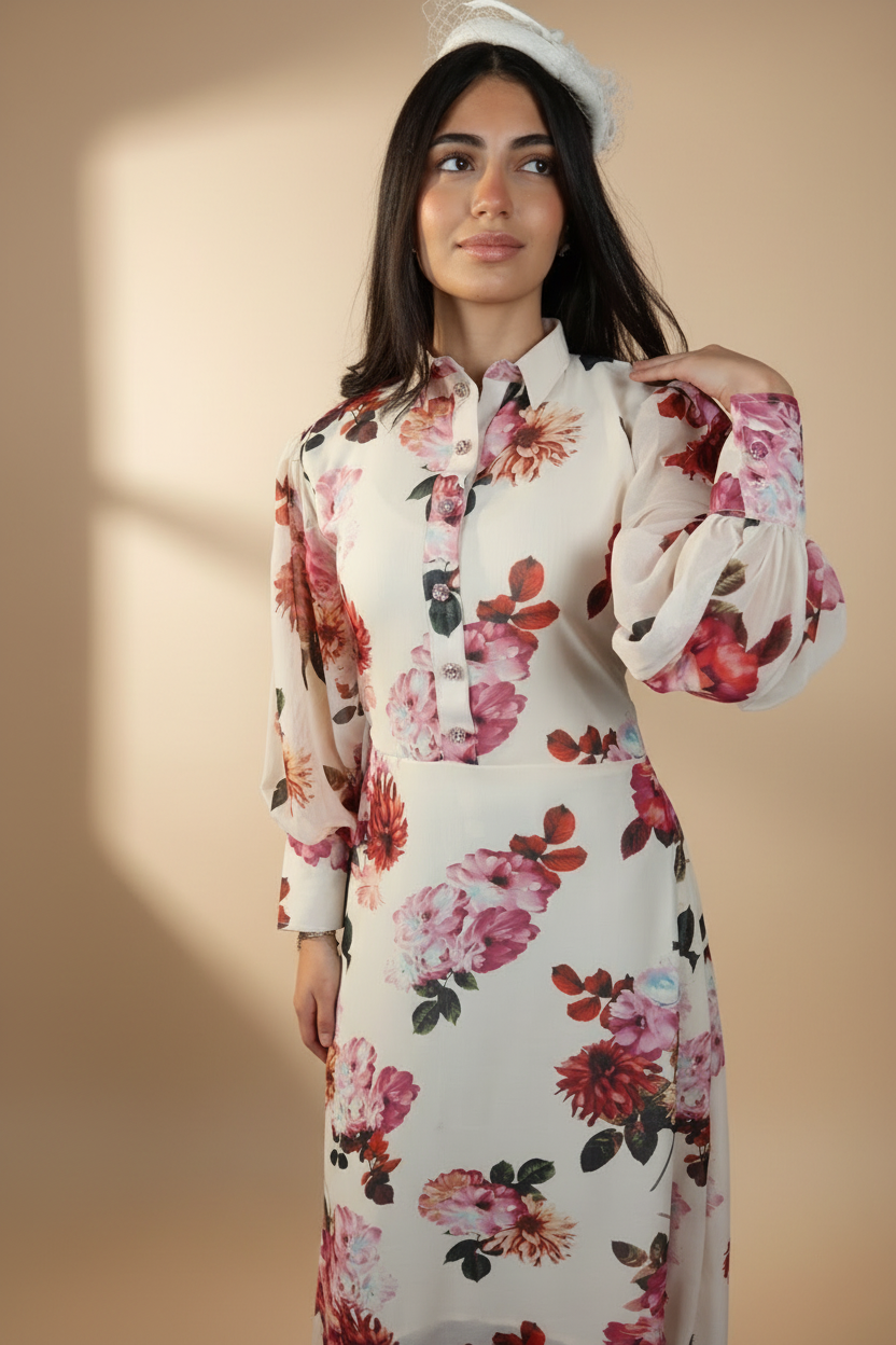 Crimson Peony Garden Dress
