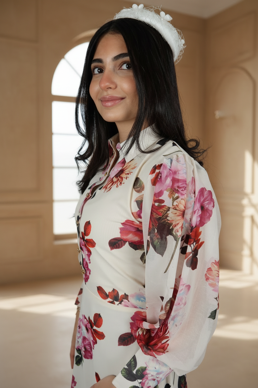 Crimson Peony Garden Dress