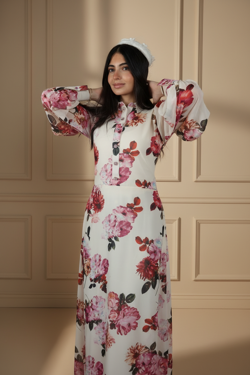 Crimson Peony Garden Dress