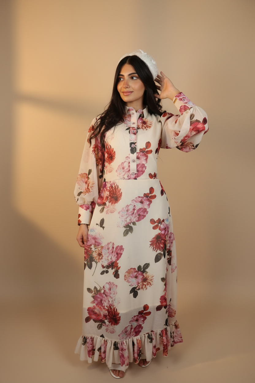 Crimson Peony Garden Dress