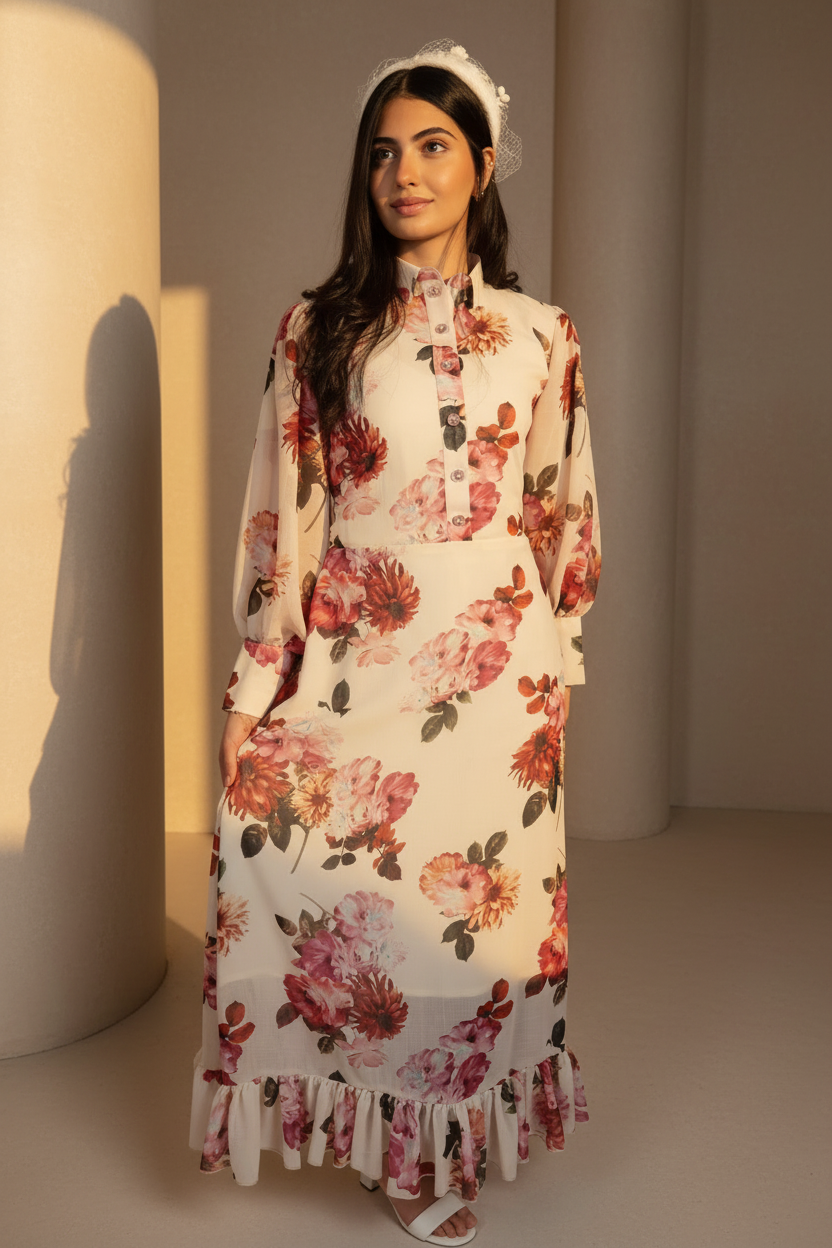 Crimson Peony Garden Dress