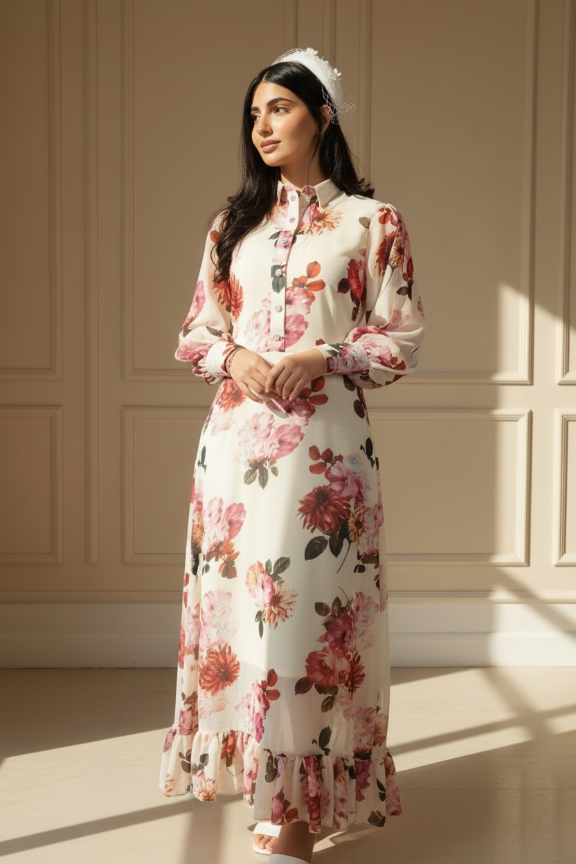 Crimson Peony Garden Dress