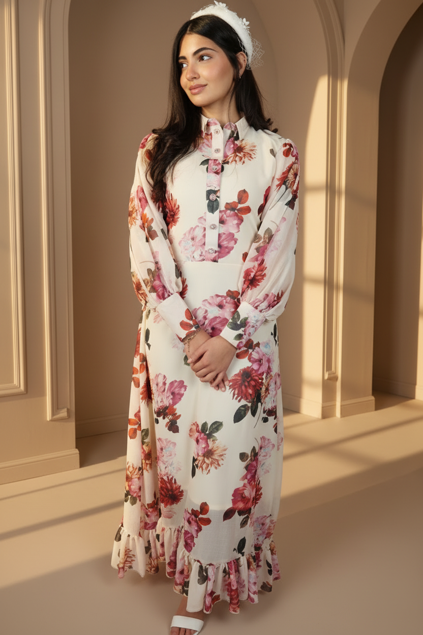 Crimson Peony Garden Dress