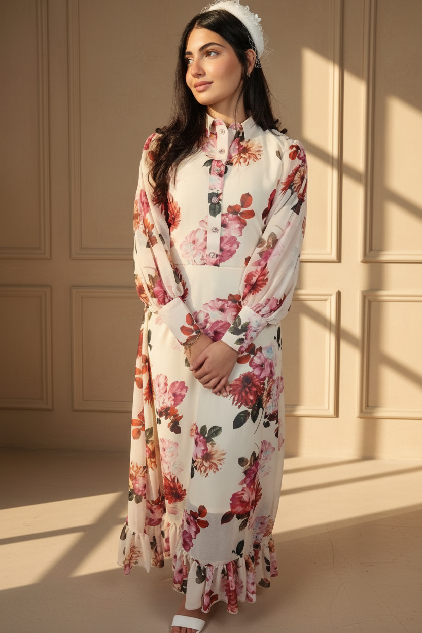 Crimson Peony Garden Dress