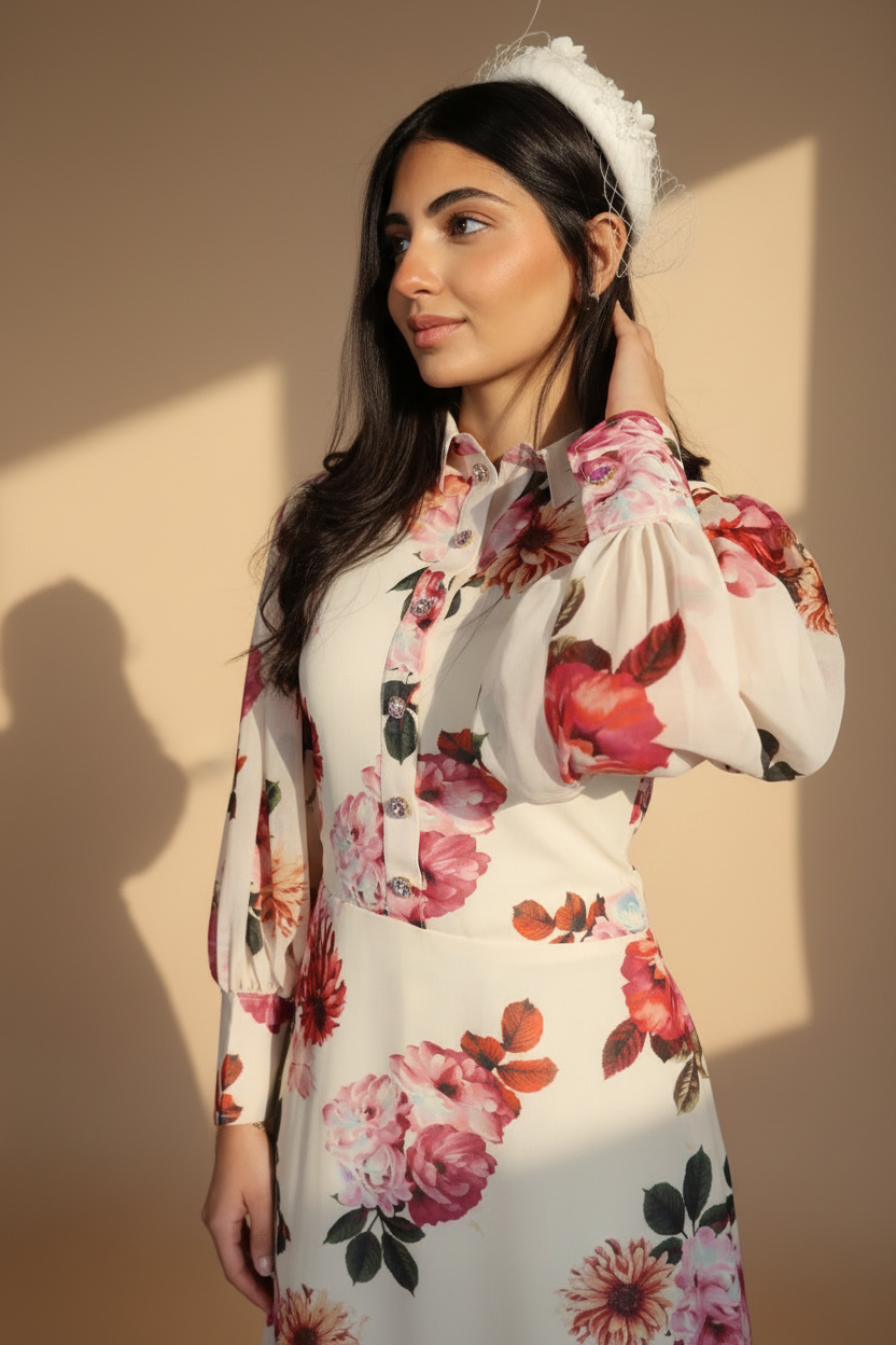 Crimson Peony Garden Dress