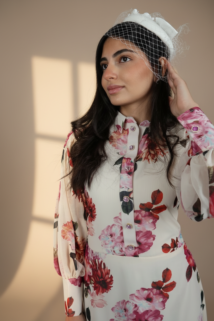 Crimson Peony Garden Dress