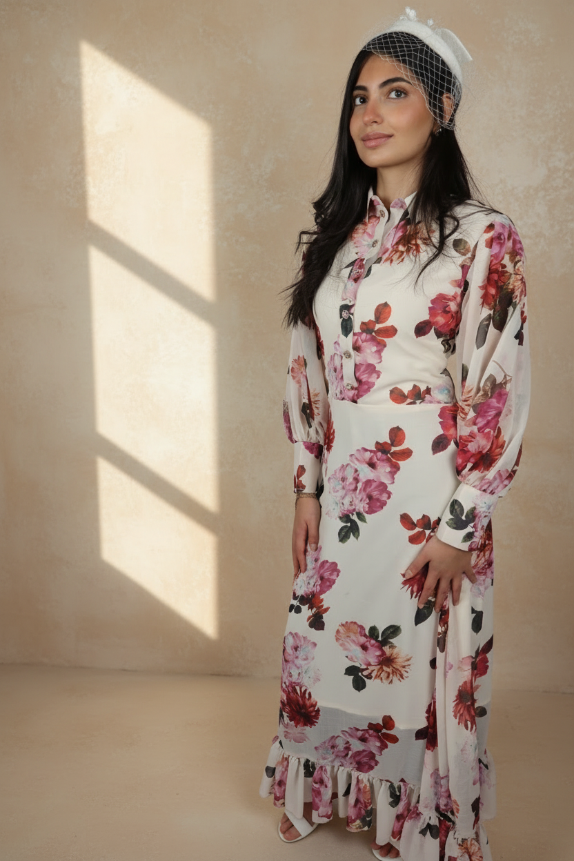 Crimson Peony Garden Dress