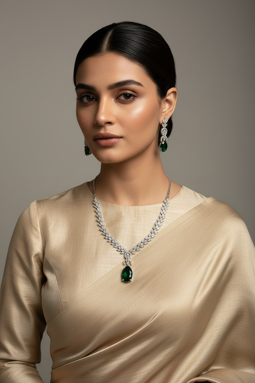 Emerald Necklace Earring set