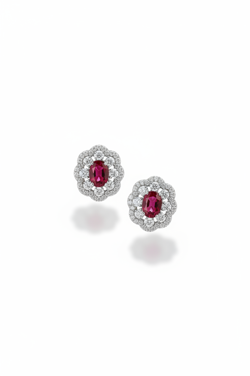 Victorian Ruby Earrings - 18K White Gold