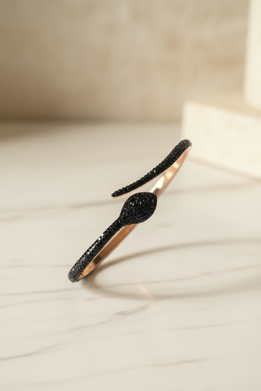 Black Cobra Snake Bracelet, Sparkly black stones