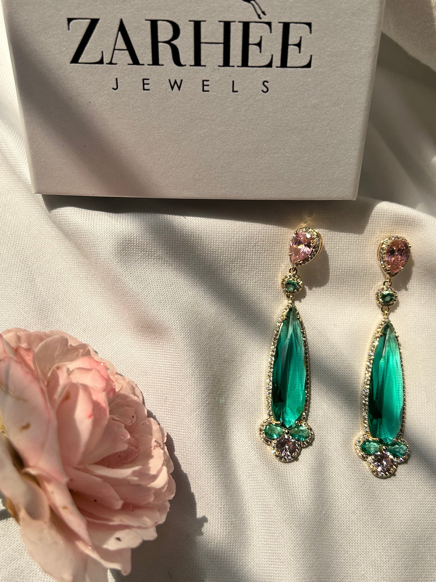 Victorian Dangle Earrings - Pink & green stones
