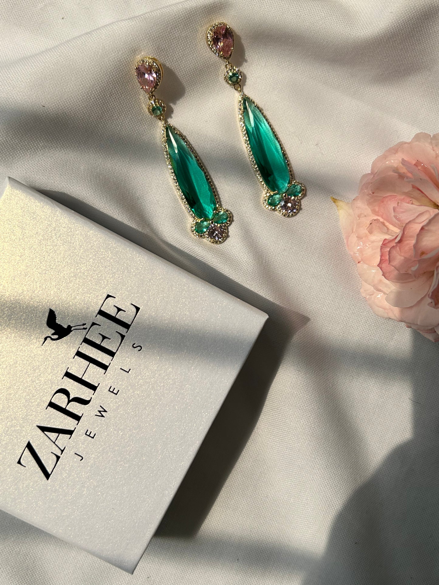 Victorian Dangle Earrings - Pink & green stones