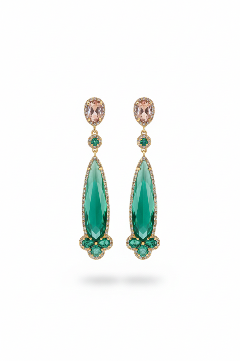 Victorian Dangle Earrings - Pink & green stones