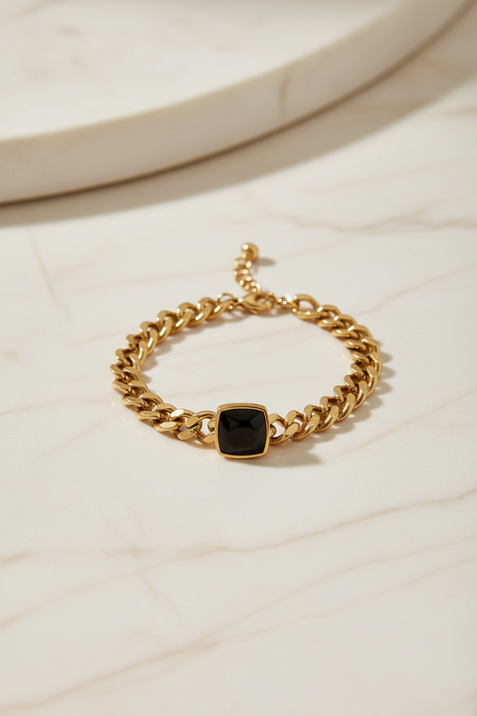Classic Gold Bracelet for Women | Chunky Black Stone Bracelet | Hypoallergenic- Tarnish Free bracelet