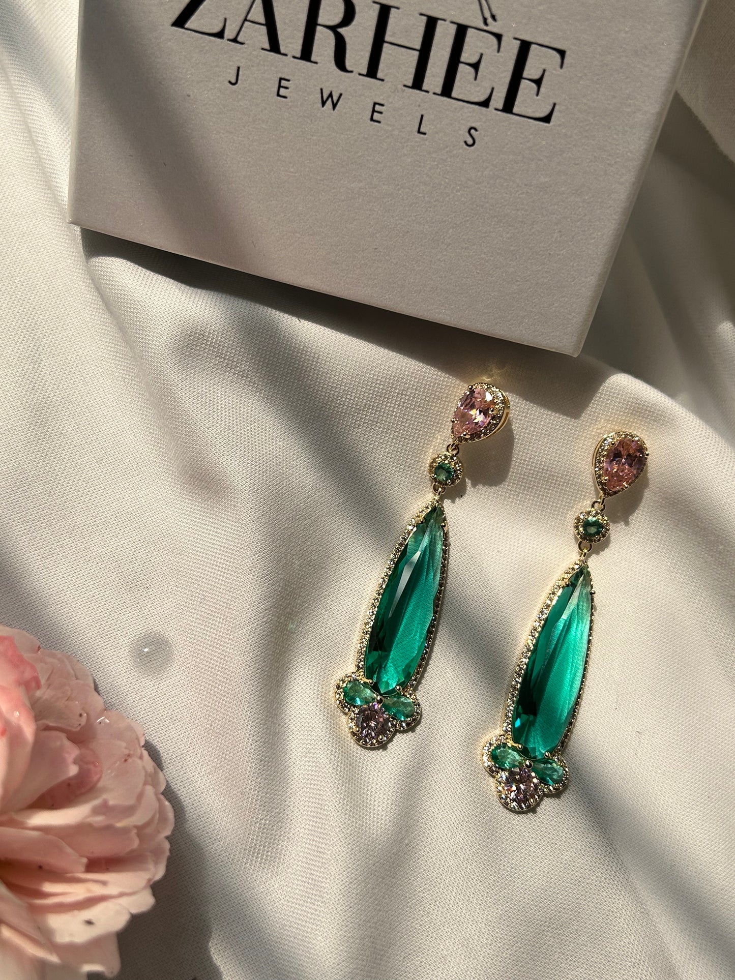 Victorian Dangle Earrings - Pink & green stones