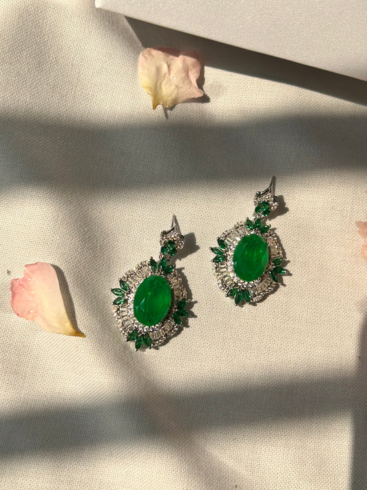 Emerald Green and White stone Earrings | Sterling Silver | Lab created