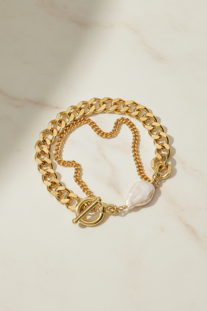 Layered Baroque Bracelet | 18k Gold Plated | Hypoallergenic