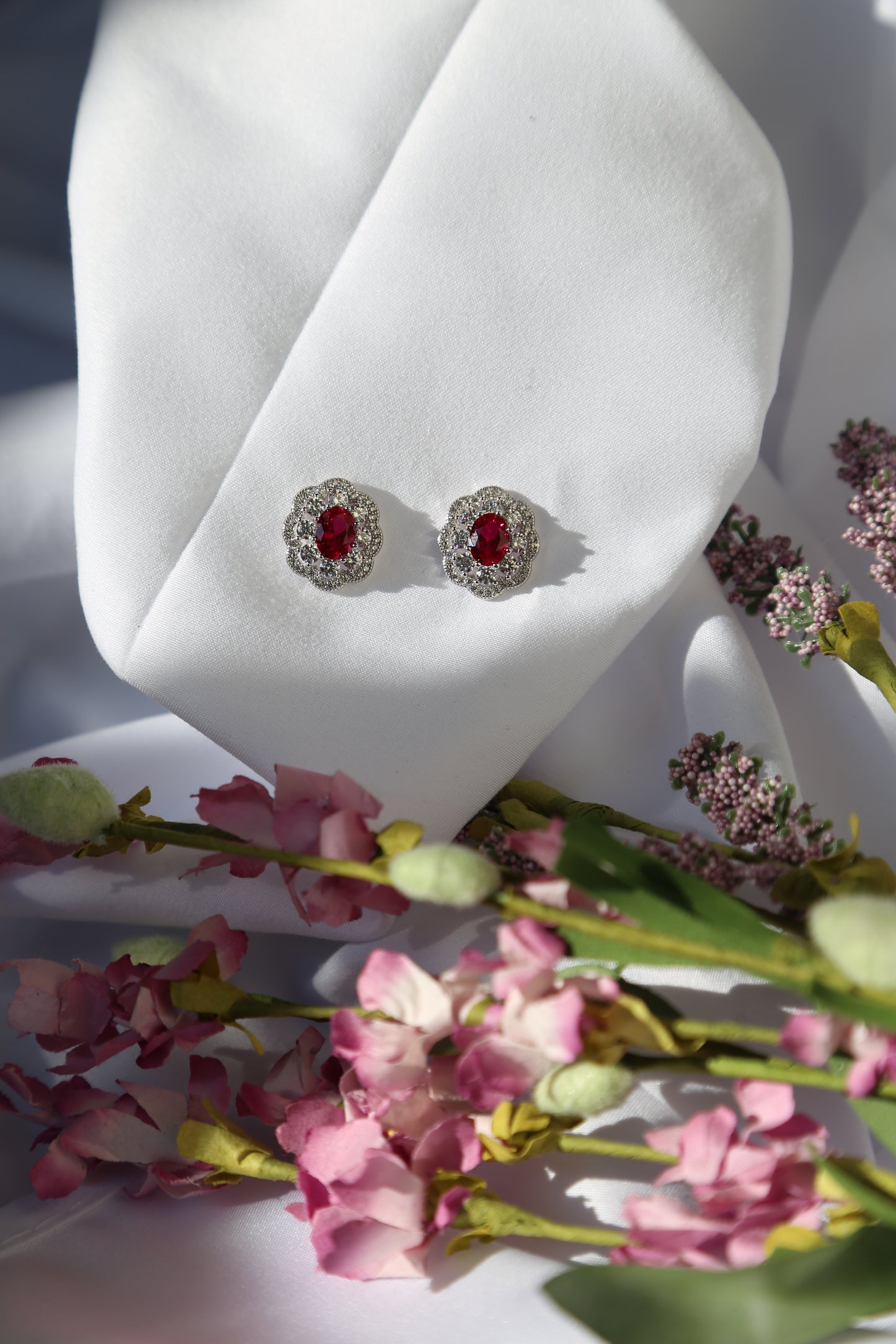 Victorian Ruby Earrings - 18K White Gold