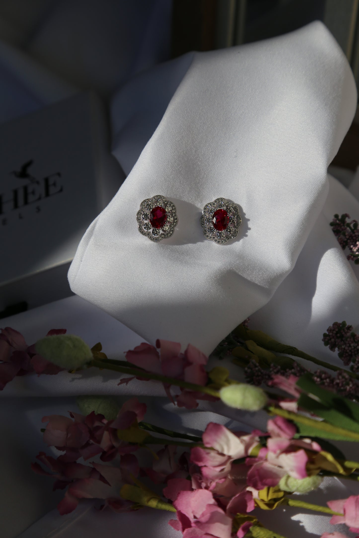 Victorian Ruby Earrings - 18K White Gold