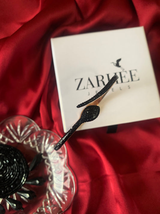 Black Cobra Snake Bracelet, Sparkly black stones