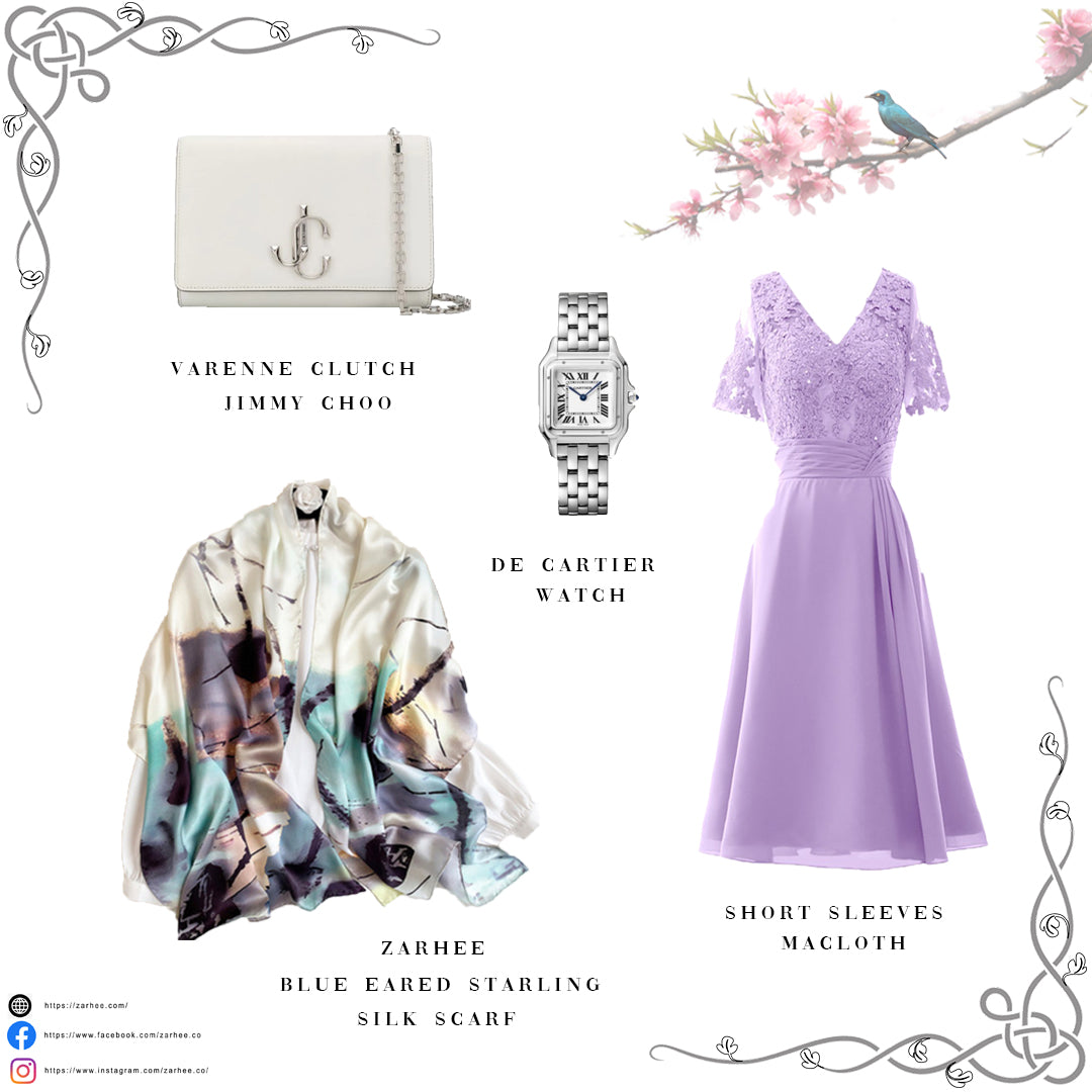 Blue-Eared Starling Silk Scarf - 100% Mulberry Silk