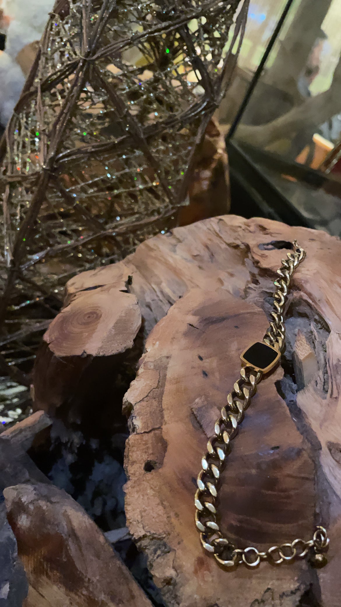 Classic Gold Bracelet for Women | Chunky Black Stone Bracelet | Hypoallergenic- Tarnish Free bracelet